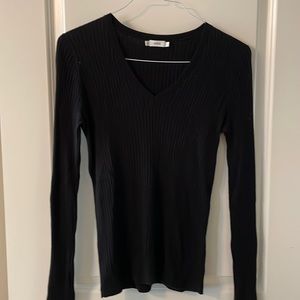 Lightweight black v-neck sweater.